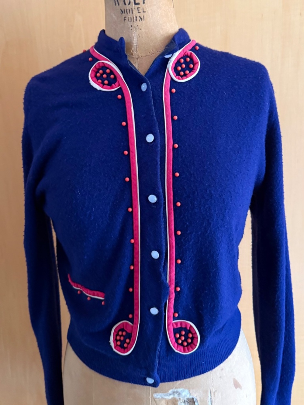 Vintage Schiaparelli Style Cardigan - "Red, White & Blue Swag"
